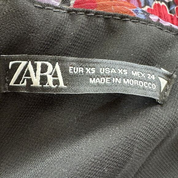 Zara XS Floral Print Puff Sleeve Ruched coquette feminine Mini Dress Blogger Fav - Picture 4 of 15